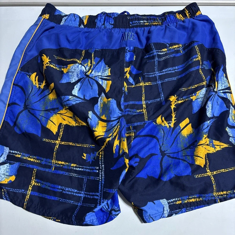Vintage Nike Swim Trunks Board Shorts Mens 2XL Blue Tropical Abstract Swoosh